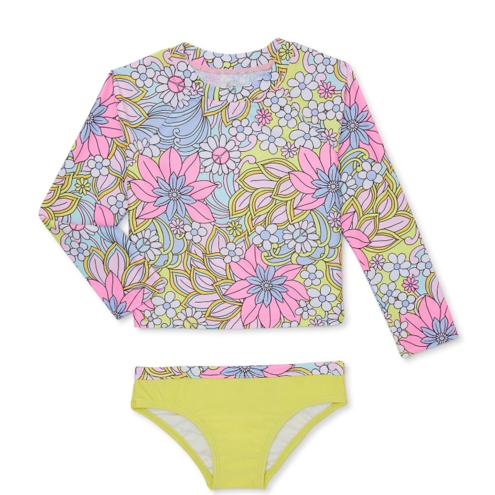 NWT! Wonder Nation Baby Girl Long Sleeve Rash Guard Swimsuit UPF 50